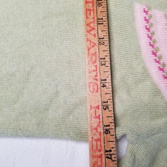 Y2K Tommy Hilfiger Nordic Fair Isle V Neck Sweater Green Pink Small Angora - Picture 7 of 10